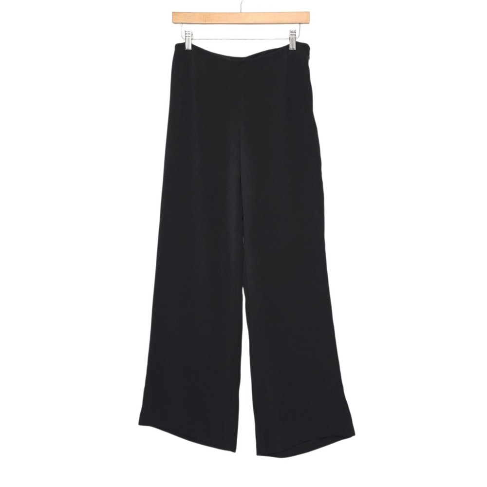 Eileen Fisher Black Silk Blend Wide Leg Side Zip Trousers Pants Size Small